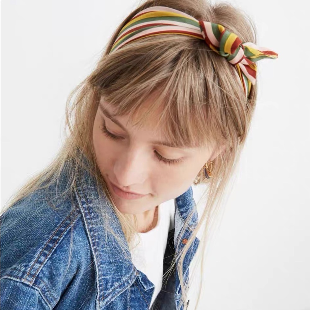 New!Madewell Silk Skinny Bandana stripe - Picture 3 of 4